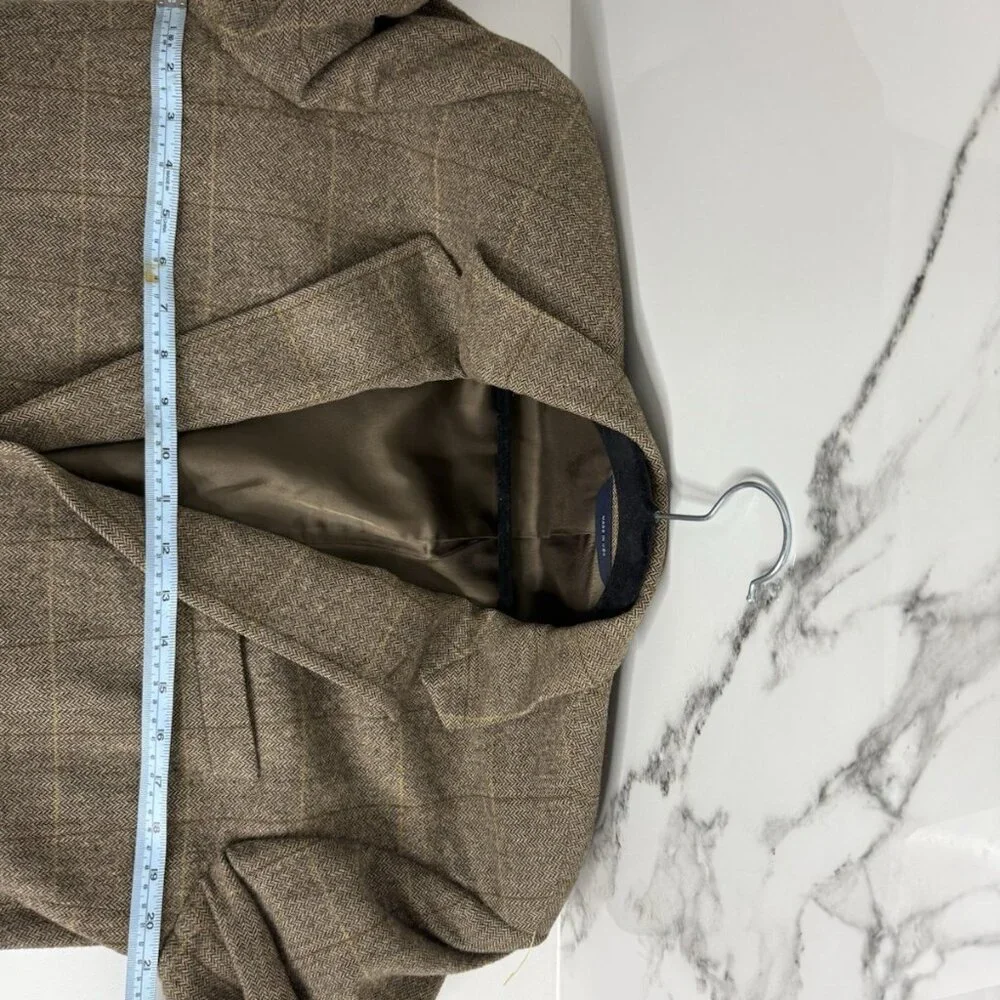 Vtg Brooks Brothers Plaid 38R Blazer Sport Coat Herringbone Camel Hair USA Union